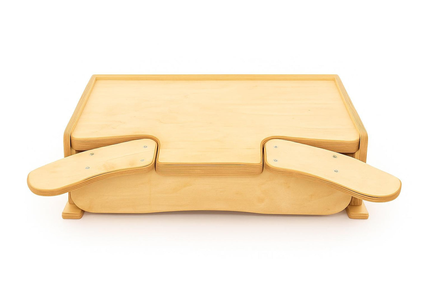 Desktop workbench for watchmaking and jewelry work, featuring adjustable tabletop height, ergonomic armrests and solid plywood build.